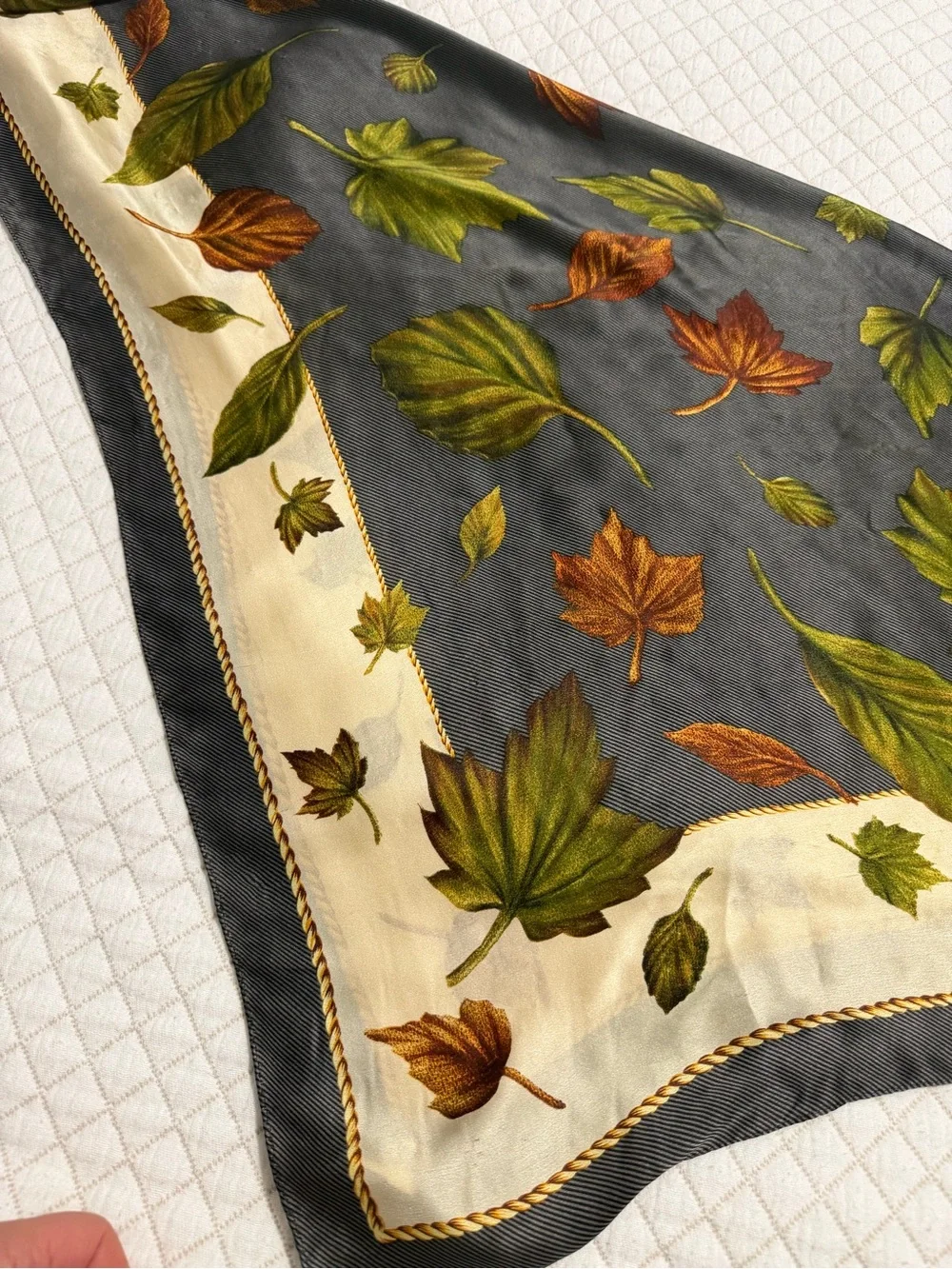 Anne Klein Dark Gray Scarf with Autumn Leaf Print